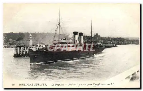Cartes postales Bateau Paquebot Invicta partant pour l'Angleterre Boulogne sur Mer