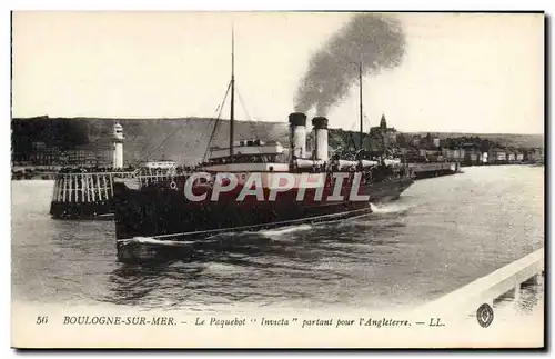 Cartes postales Bateau Paquebot Invicta partant pour l'Angleterre Boulogne sur Mer
