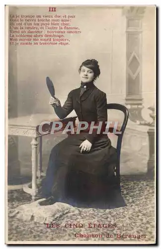 Cartes postales Fantaisie Femme Les cinq etages Chanson de Beranger