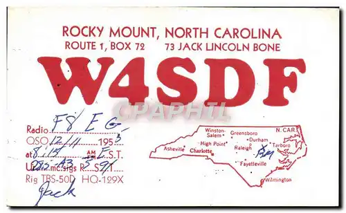 Cartes postales Telegraphie W4SDF Rocky Mount North Carolina Jack Lincoln Bone