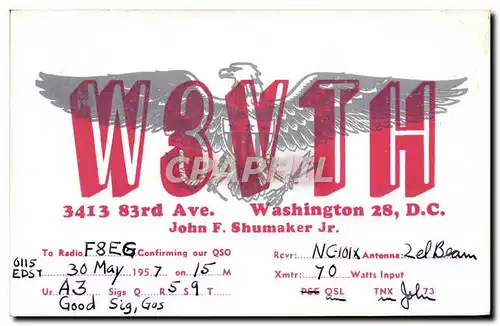Cartes postales Telegraphie W3VTH Washington John Shumaker