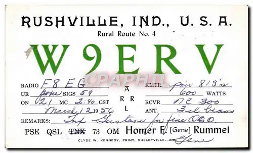 Cartes postales Telegraphie W9ERV Rushville Ind Rural Route