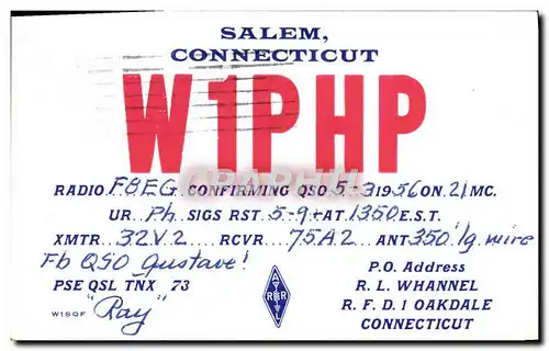 Cartes postales Telegraphie W1PHP Salem Connecticut Oakdale