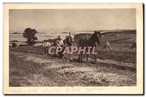 Cartes postales Folklore Attelage Labour Cheval chocolat klaus