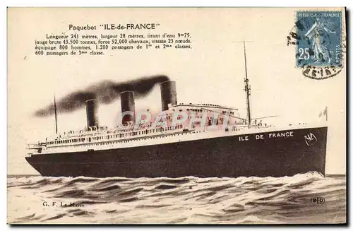 Cartes postales Bateau Paquebot Ile de France