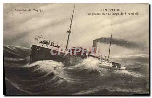 Cartes postales Bateau Paquebot Imerithie par grosse mer au large du Stromboli