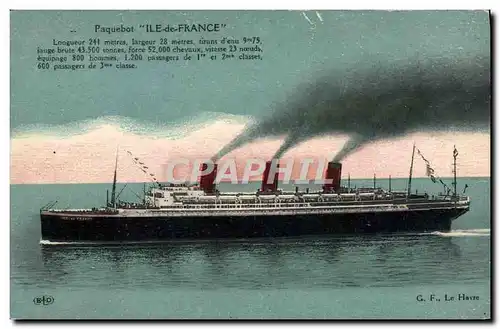 Cartes postales Bateau Paquebot Ile de France