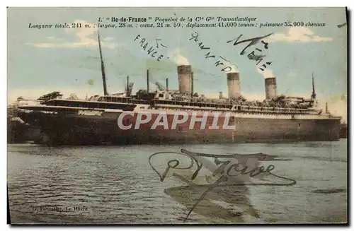 Cartes postales Bateau Paquebot Ile de France Cie Gle Transatlantique