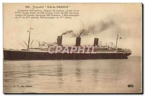 Cartes postales Bateau Paquebot Ile de France