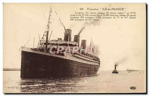 Cartes postales Bateau Paquebot Ile de France