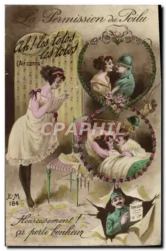 Cartes postales Fantaisie Femme La permission du poilu Militaria