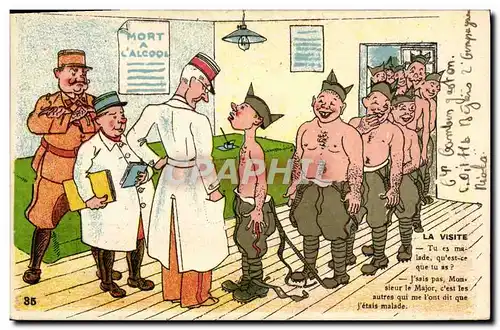 Cartes postales Fantaisie Militaria La visite Docteur Mort a l&#39alcool