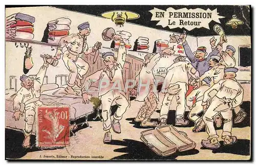 Cartes postales Fantaisie Militaria En permission Le retour