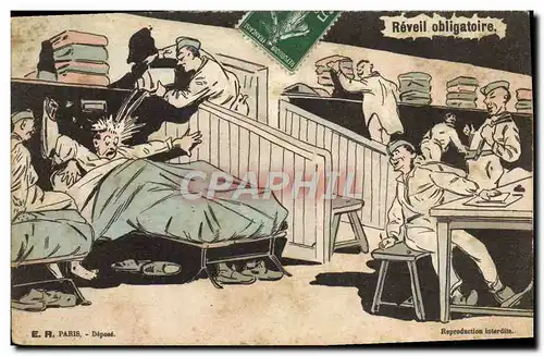 Cartes postales Fantaisie Militaria Reveil obligatoire