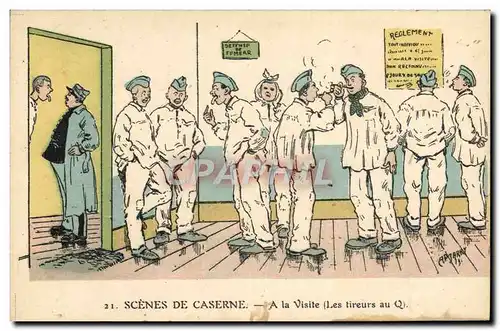 Cartes postales Fantaisie Militaria A la visite Les tireurs au Q Docteur Infirmerie