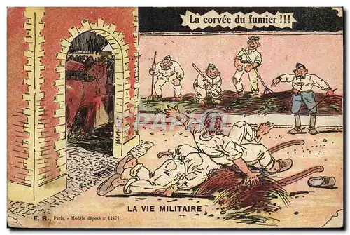 Cartes postales Fantaisie Militaria La corvee du fumier Cheval