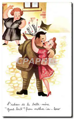 Cartes postales Fantaisie Militaria Soldat Militaria L&#39adieu de la belle mere Fer a cheval