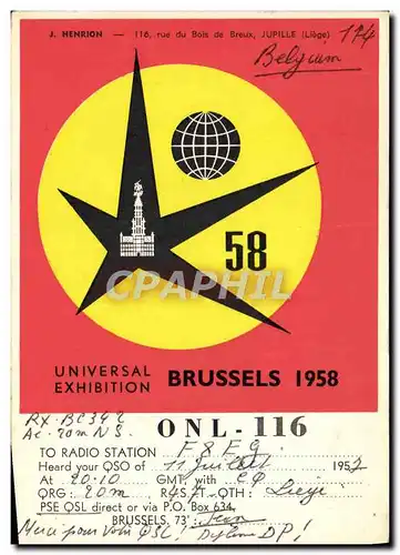 Cartes postales Telegraphie ONL116 Universal Exhibition 1958
