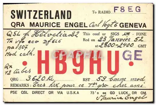 Cartes postales Telegraphie HB9HU Suisse QRA Maurice Engel Geneva