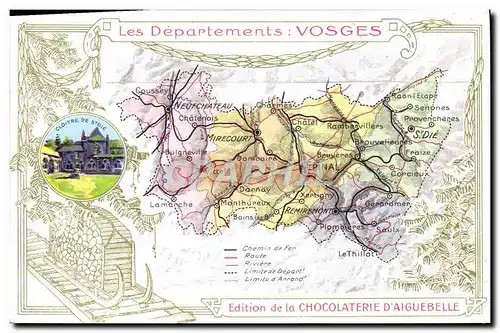 Cartes postales Carte geographique Chocolaterie d&#39Aiguebelle Vosges Cloitre de St Die