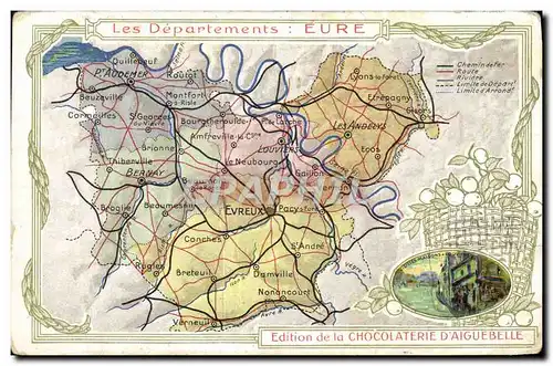 Ansichtskarte AK Carte geographique Chocolaterie d&#39Aiguebelle Eure Vieilles maisons a Louviers