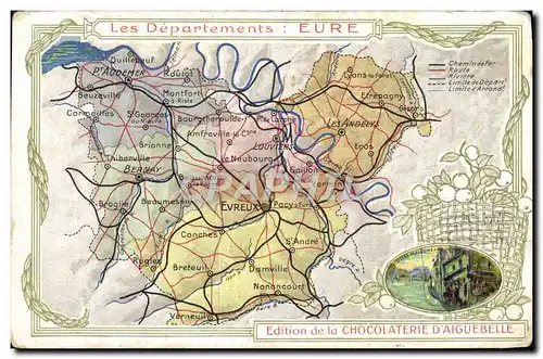 Cartes postales Carte geographique Chocolaterie d&#39Aiguebelle Eure Vieilles maisons a Louviers