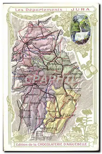 Cartes postales Carte geographique Chocolaterie d&#39Aiguebelle Jura Cascade de la Bellaude