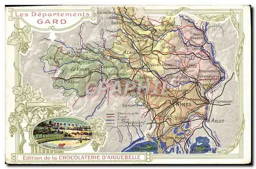 Ansichtskarte AK Carte geographique Chocolaterie d&#39Aiguebelle Gard Arenes de Nimes Corrida