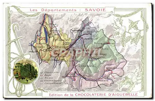 Cartes postales Carte geographique Chocolaterie d&#39Aiguebelle Savoie Chambery