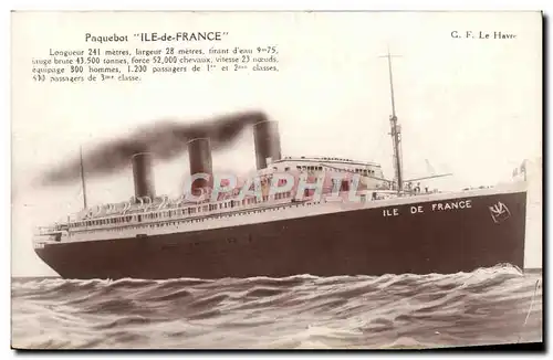 Cartes postales Bateau Paquebot Ile de France