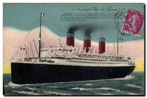 Cartes postales Bateau Paquebot Ile de France