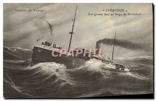 Cartes postales Bateau Paquebot Imerithie par grosse mer au large du Stromboli