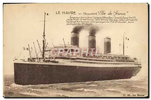 Cartes postales Bateau Paquebot Ile de France Le Havre