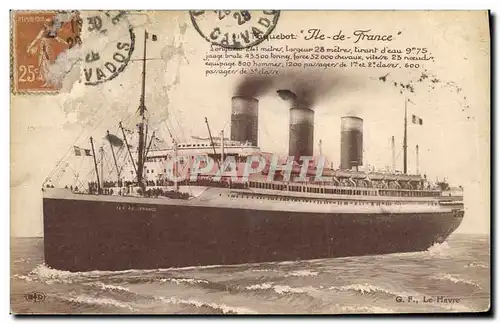 Cartes postales Bateau Paquebot Ile de France