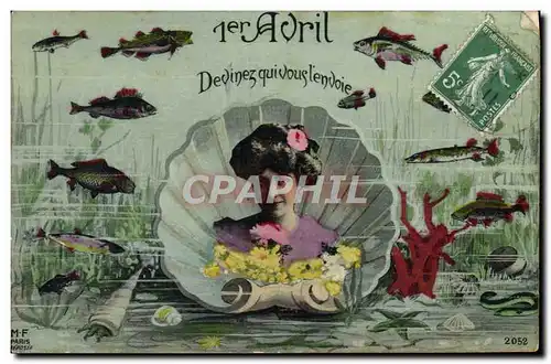 Cartes postales Fantaisie Femme 1er Avril Poissons