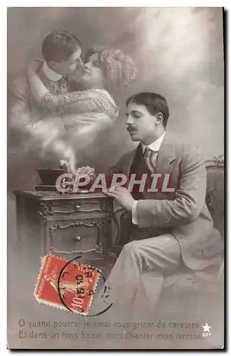 Cartes postales Fantaisie Femme Homme Cigarette