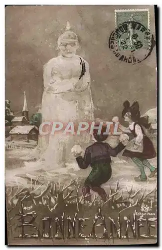 Cartes postales Fantaisie Enfants Bonne annee Bonhomme de neige Alsace