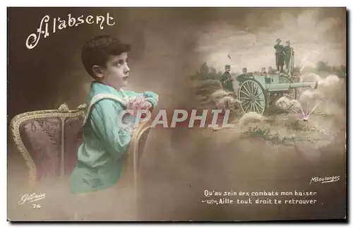 Cartes postales Fantaisie Enfant Canon Militaria A l&#39absent