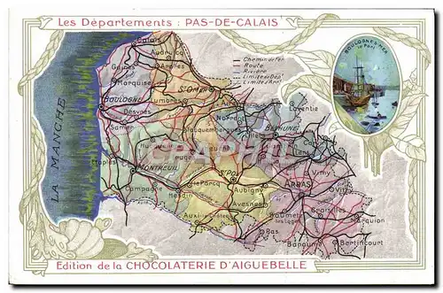 Ansichtskarte AK Cartes geographiques Chocolaterie d&#39Aiguebelle Pas de Calais Boulogne sur Mer Bateau