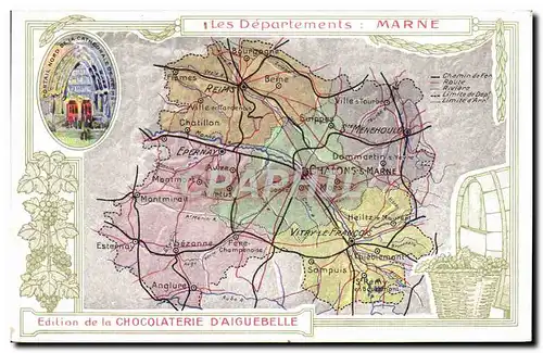 Ansichtskarte AK Cartes geographiques Chocolaterie d&#39Aiguebelle Marne Cathedrale de Reims