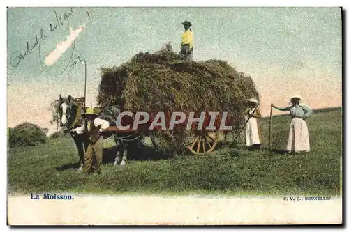 Cartes postales Folklore La moisson Cheval Attelage