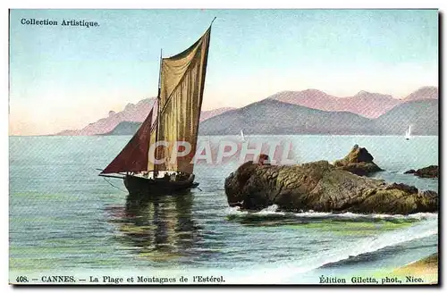Cartes postales Bateau Peche Cannes La plage et montagnes de l'Esterel