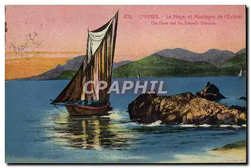 Cartes postales Bateau Peche Cannes La plage et montagne de l'Esterel