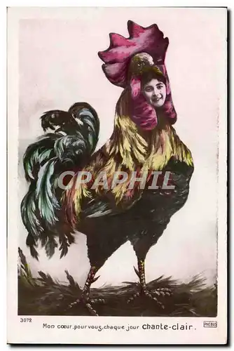 Cartes postales Fantaisie Femme Chante Clair Coq