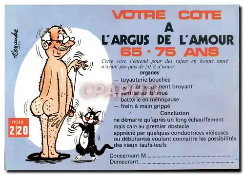 Cartes postales Humour Votre Cotte a l&#39argus de l&#39amour 65 75 ans Chat