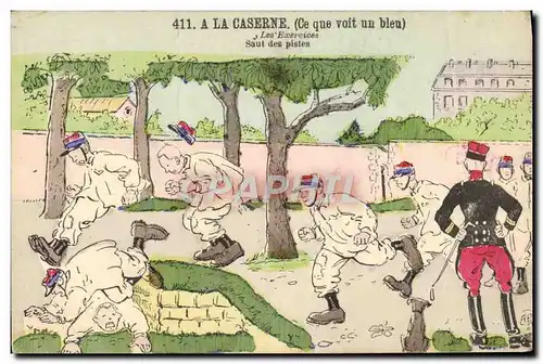 Cartes postales Militaria A la caserne Ce que voit un bleu Saut des pistes