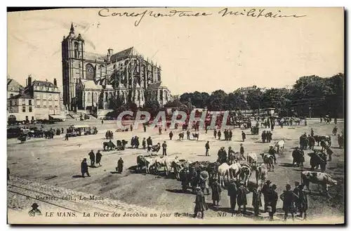 Cartes postales Le Mans La place des Jacobins un jour de marche Vaches