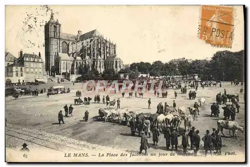 Cartes postales Le Mans La place des Jacobins un jour de marche Vaches