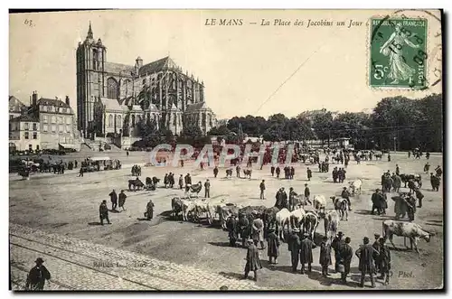 Cartes postales Le Mans La place des Jacobins un jour de marche Vaches