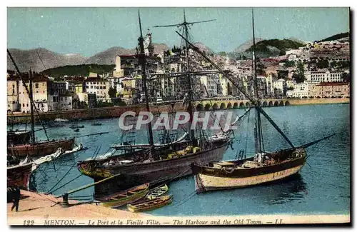 Cartes postales Bateau Peche Menton Le port et la vieille ville